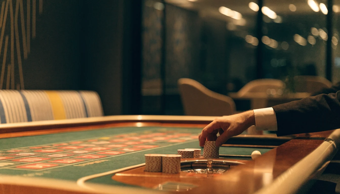 Modernt casinogolv i Stockholm med roulettebord och euromarker