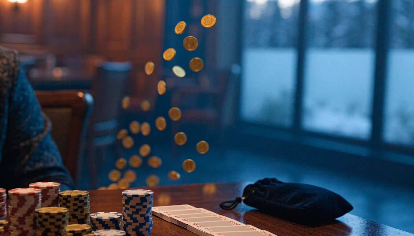 Svensk casinomiljö med marker, spelkort och mynt som symboliserar cashback