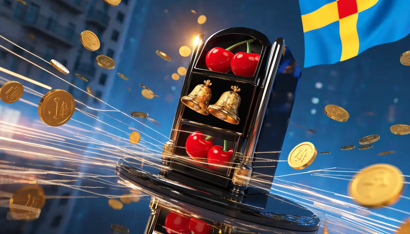 Svensk nätcasino-slotmaskin med guldmynt och casinokänsla 2026