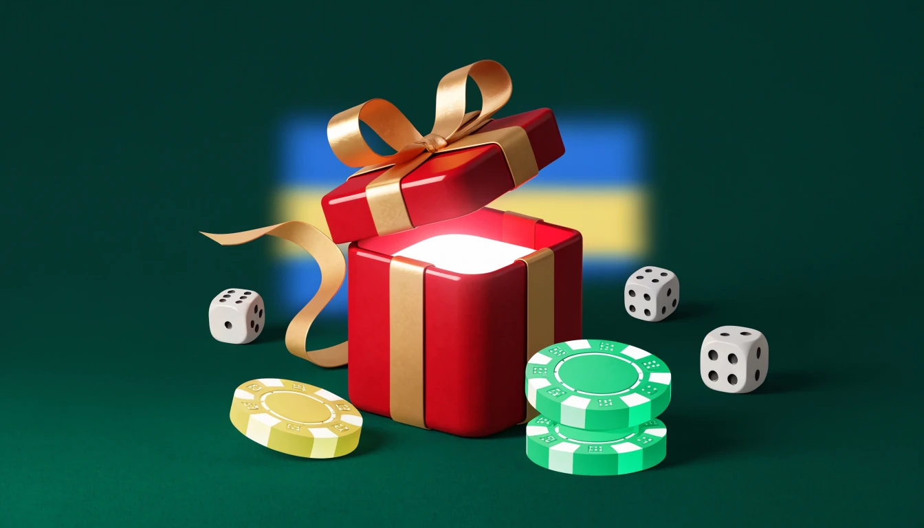 Öppnad gåvobox med casinoleker och guldkant