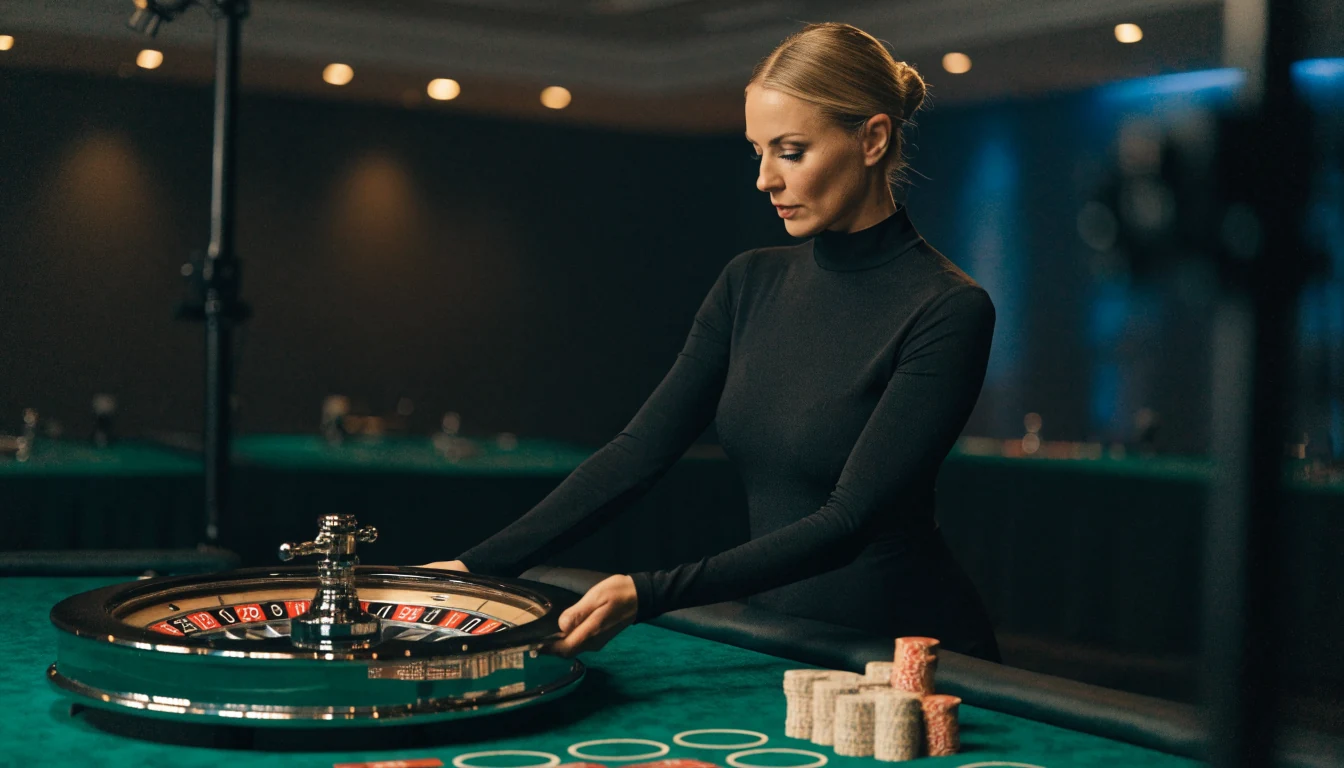Live dealer vid roulettebord i professionell casinostudio