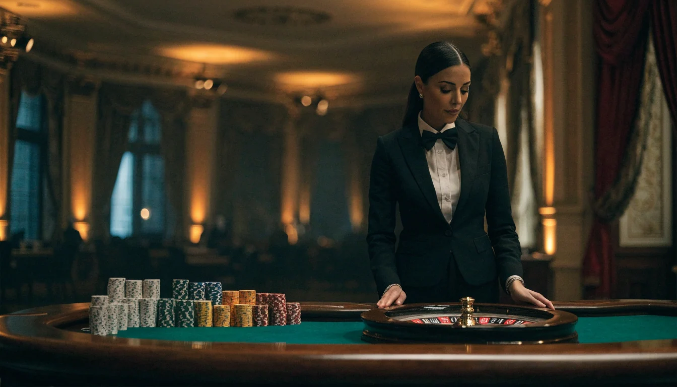 Professionell live dealer vid roulettebord i elegant casinostudio