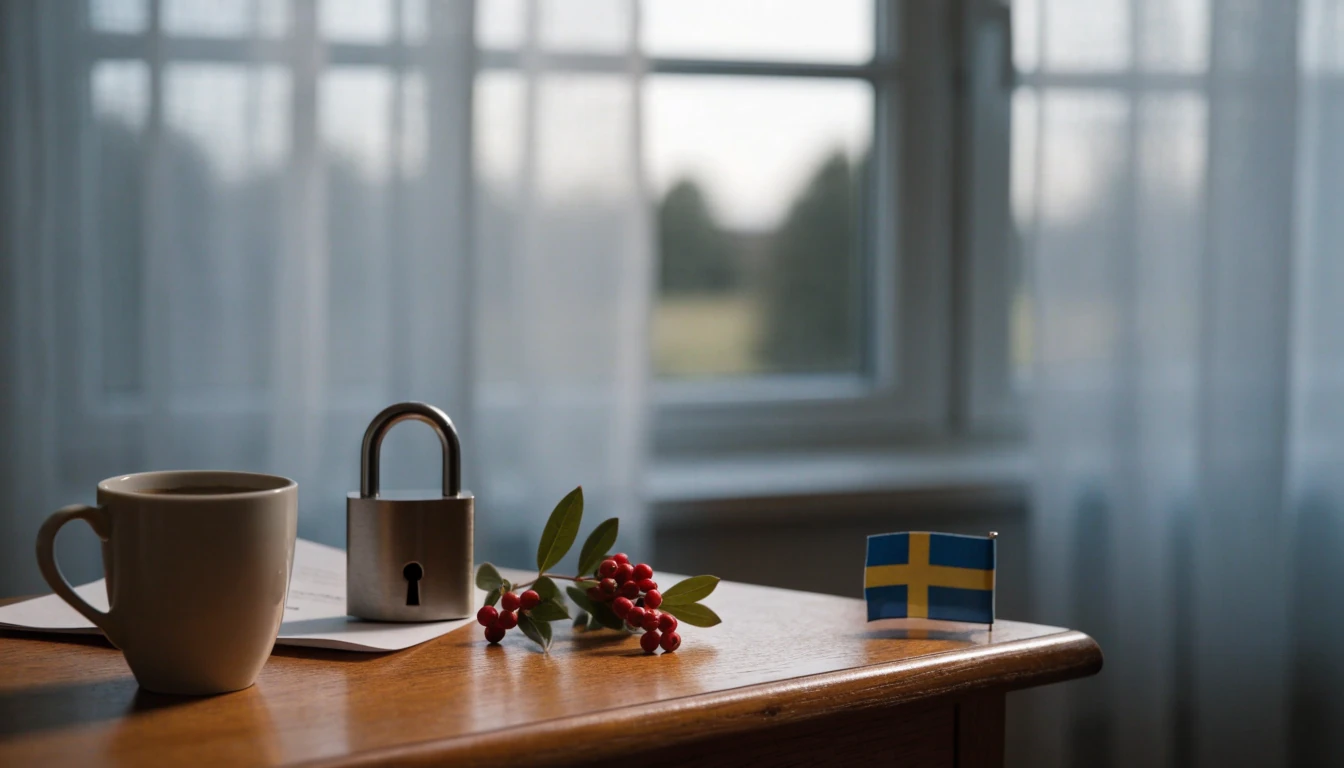 Stängt hänglås på ett brev vid ett skandinaviskt skrivbord