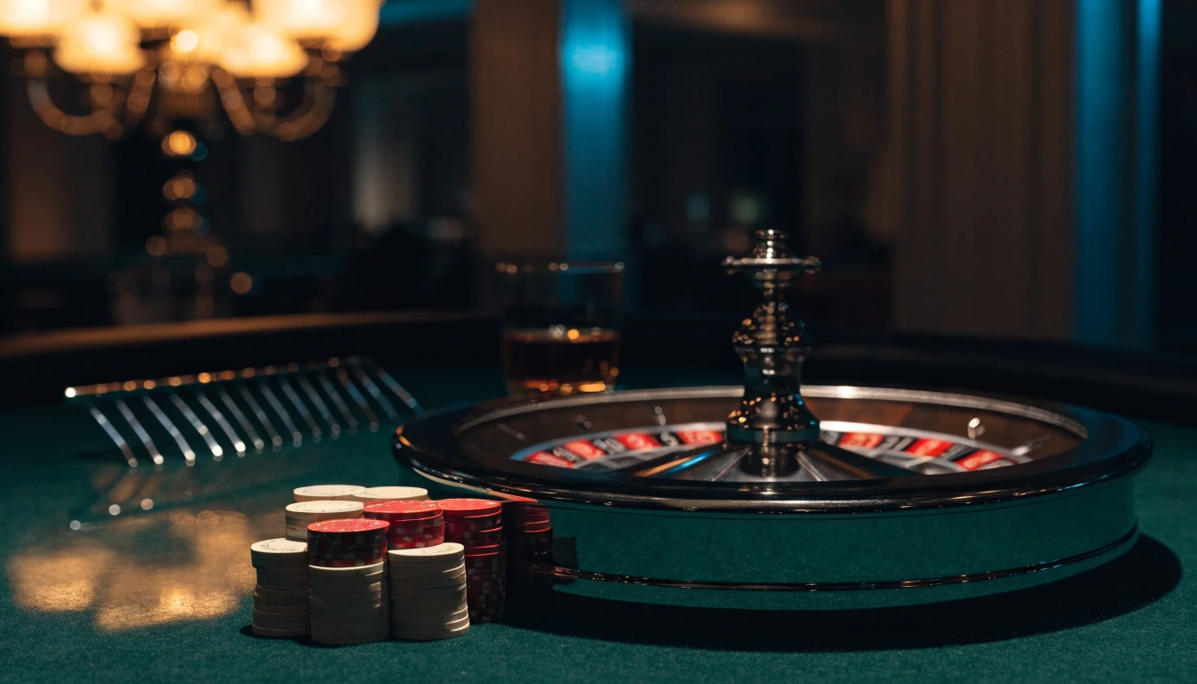 Elegant roulettehjul med casinoklass på grönt filtbord