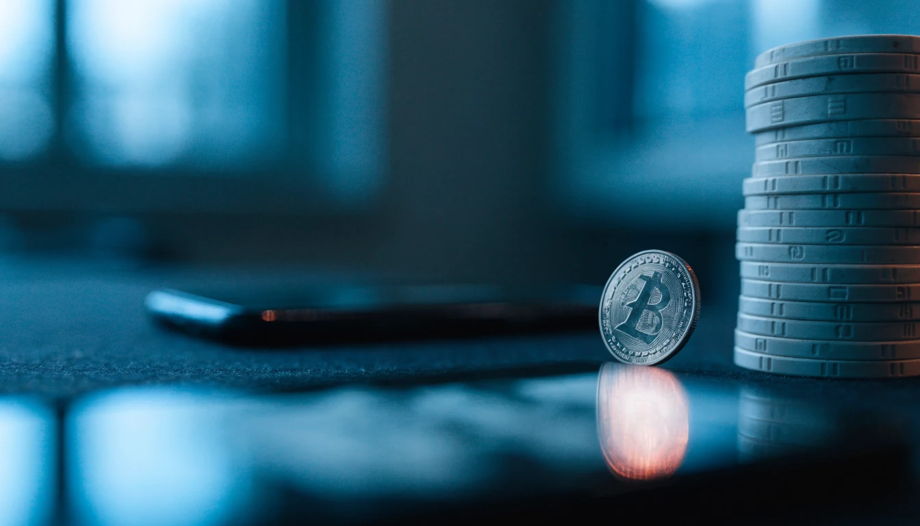 Silver Litecoin-mynt och casinofärgar på ett bord