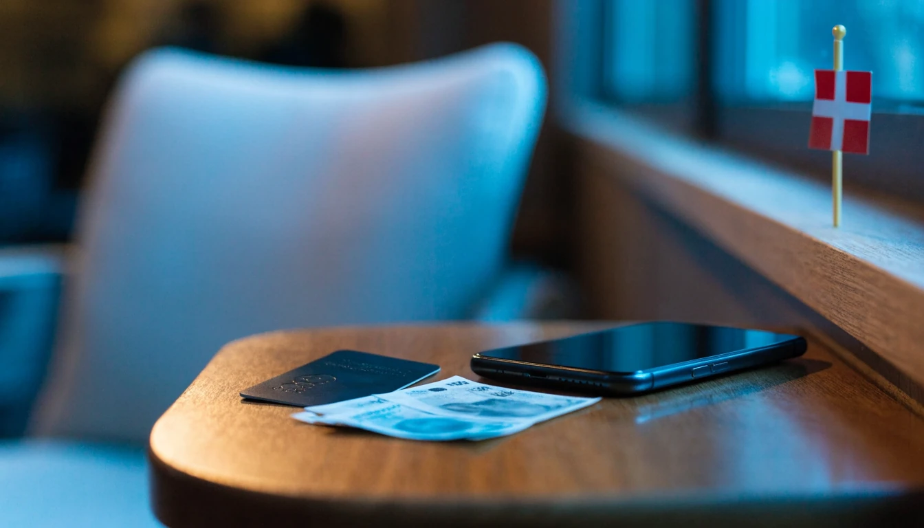 Smartphone med e-plånbok och svenska kronor på bord