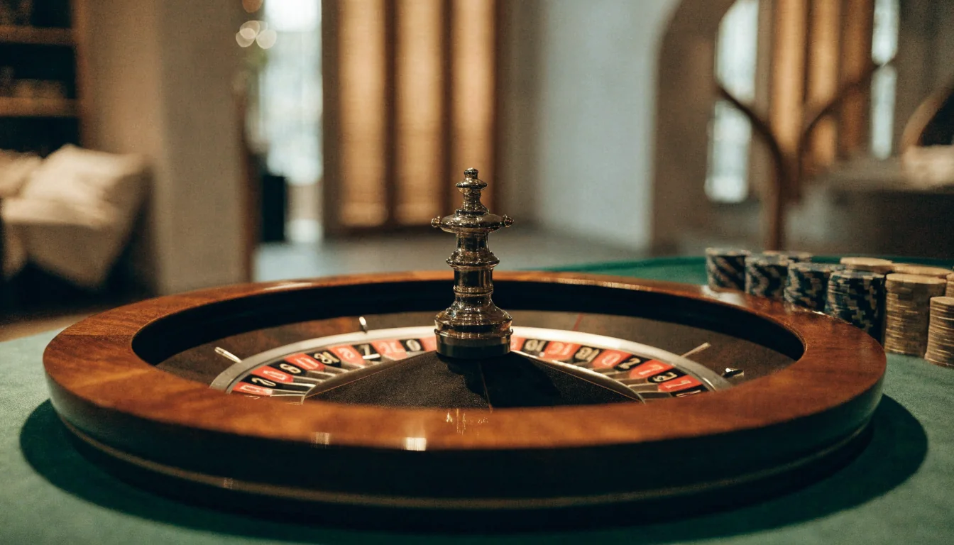Elegant roulettebord i en stilren svensk casinomiljö med varm belysning